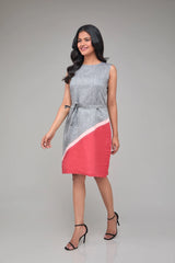 Contrast Sleeveless Hemp Shift Dress