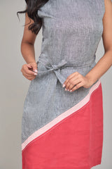 Contrast Sleeveless Hemp Shift Dress