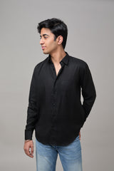 Men Solid Hemp Casual black Shirt