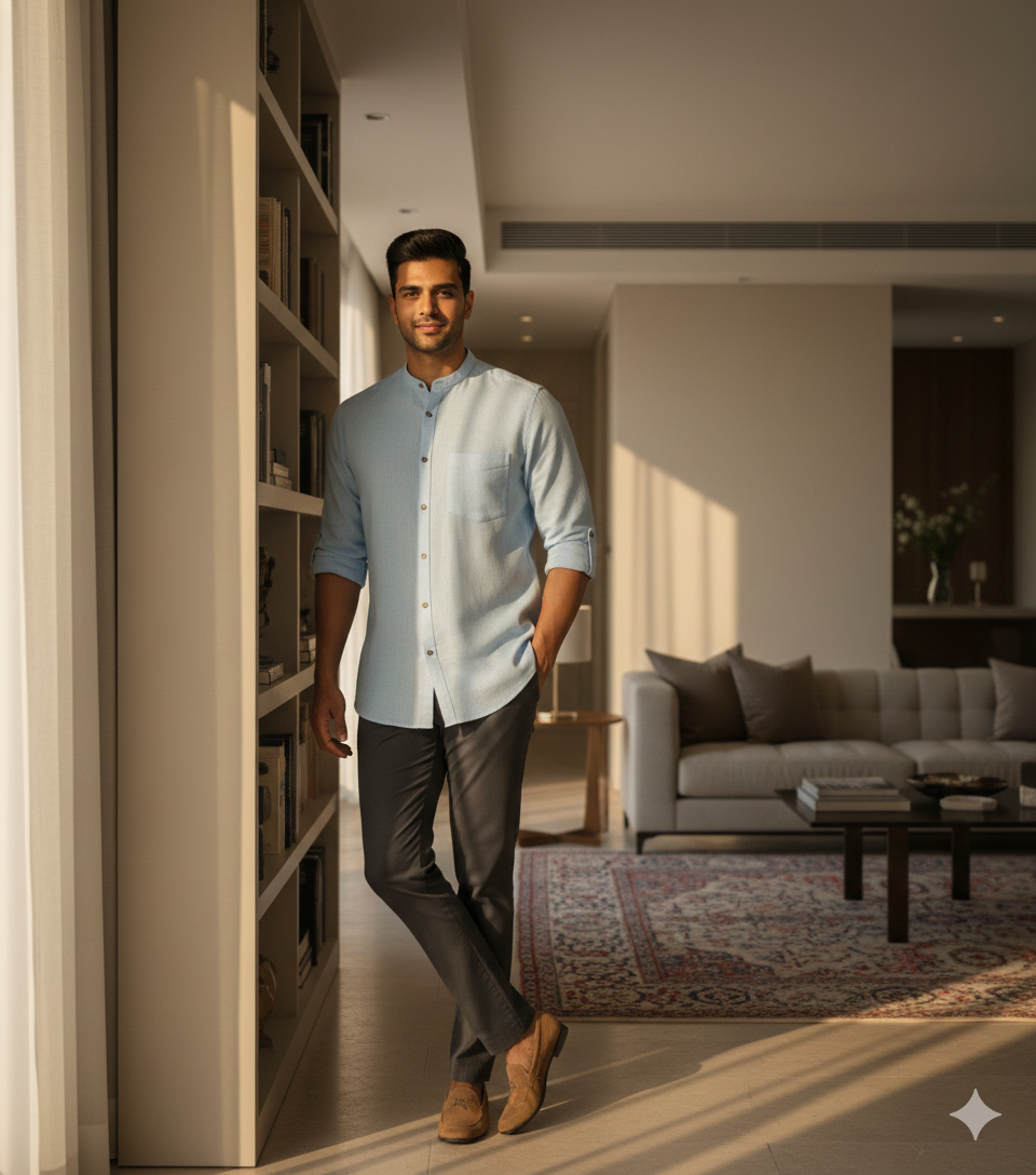 Men Solid Hemp Short Kurta