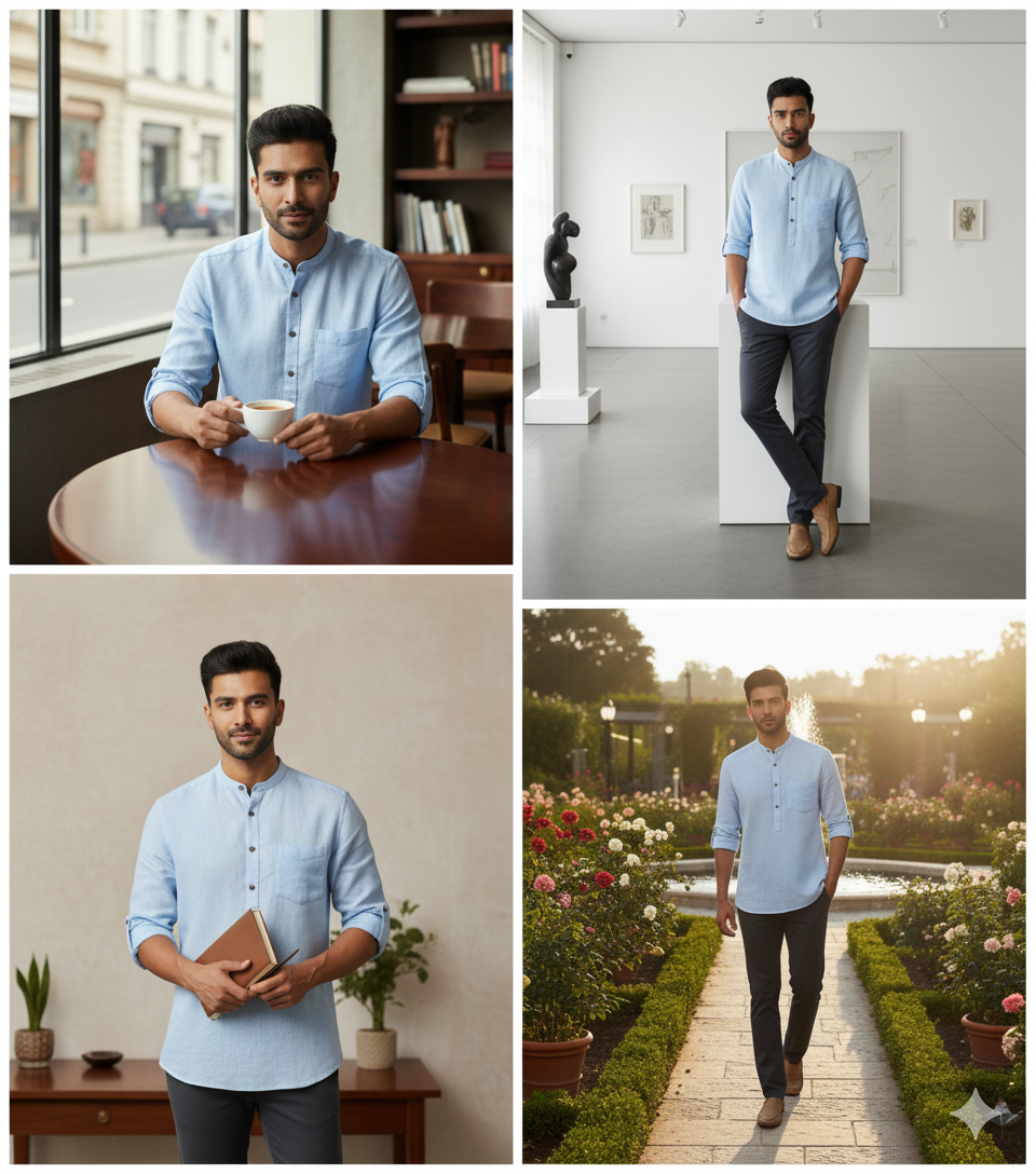 Men Solid Hemp Short Kurta