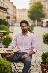 Men Solid Hemp Formal Shirt Pink