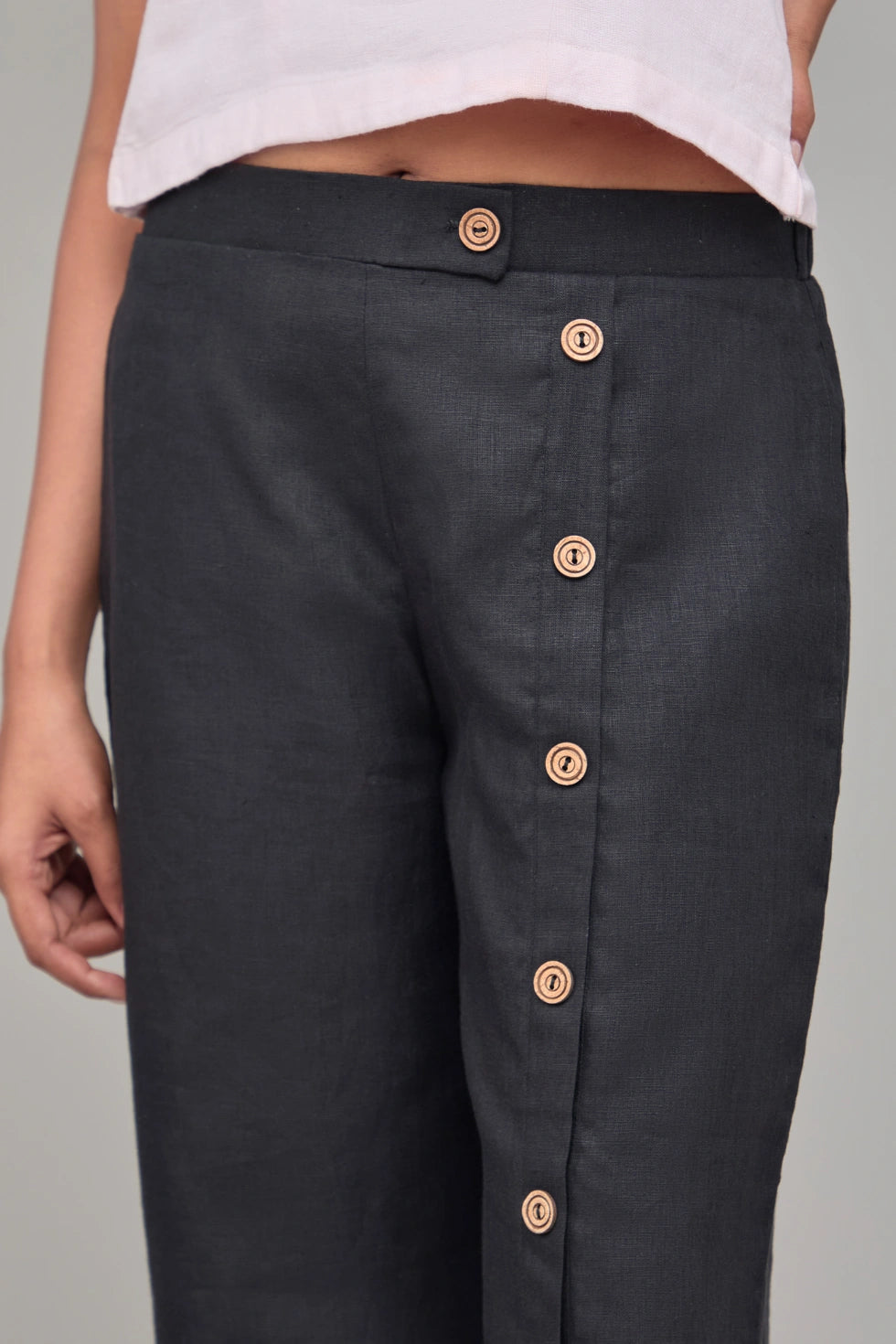 Hemp Black Button Up Pants