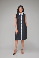 Hemp Sleeveless Contrast Collar Shift Dress