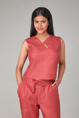 Hemp Teracotta Red Sleeveless Top