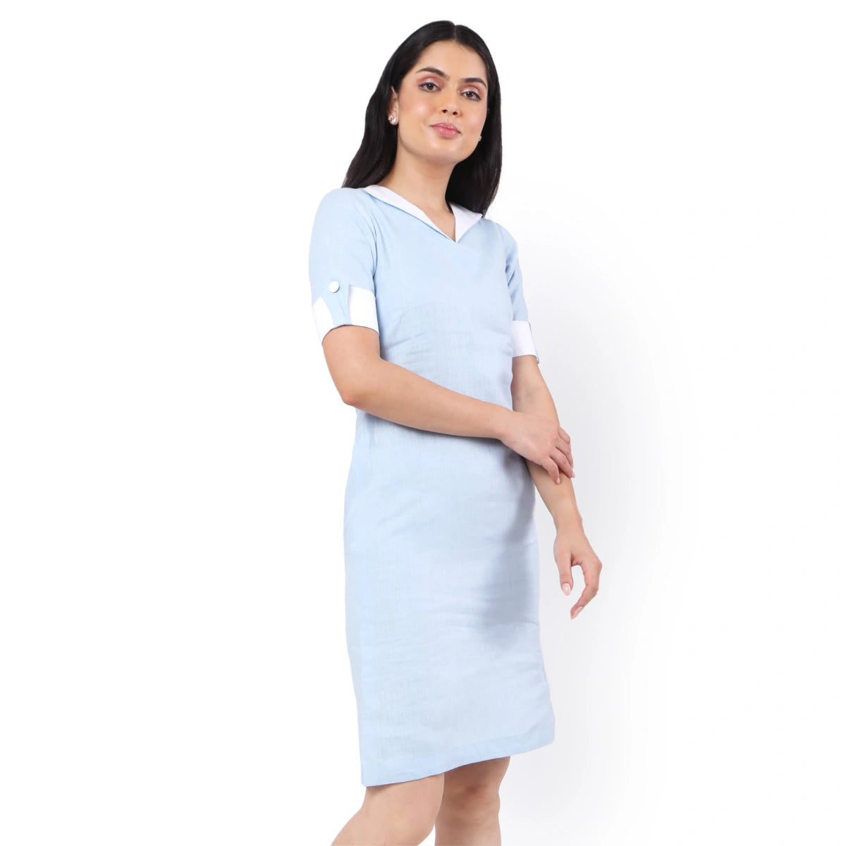 Hemp V Neck Dress Blue