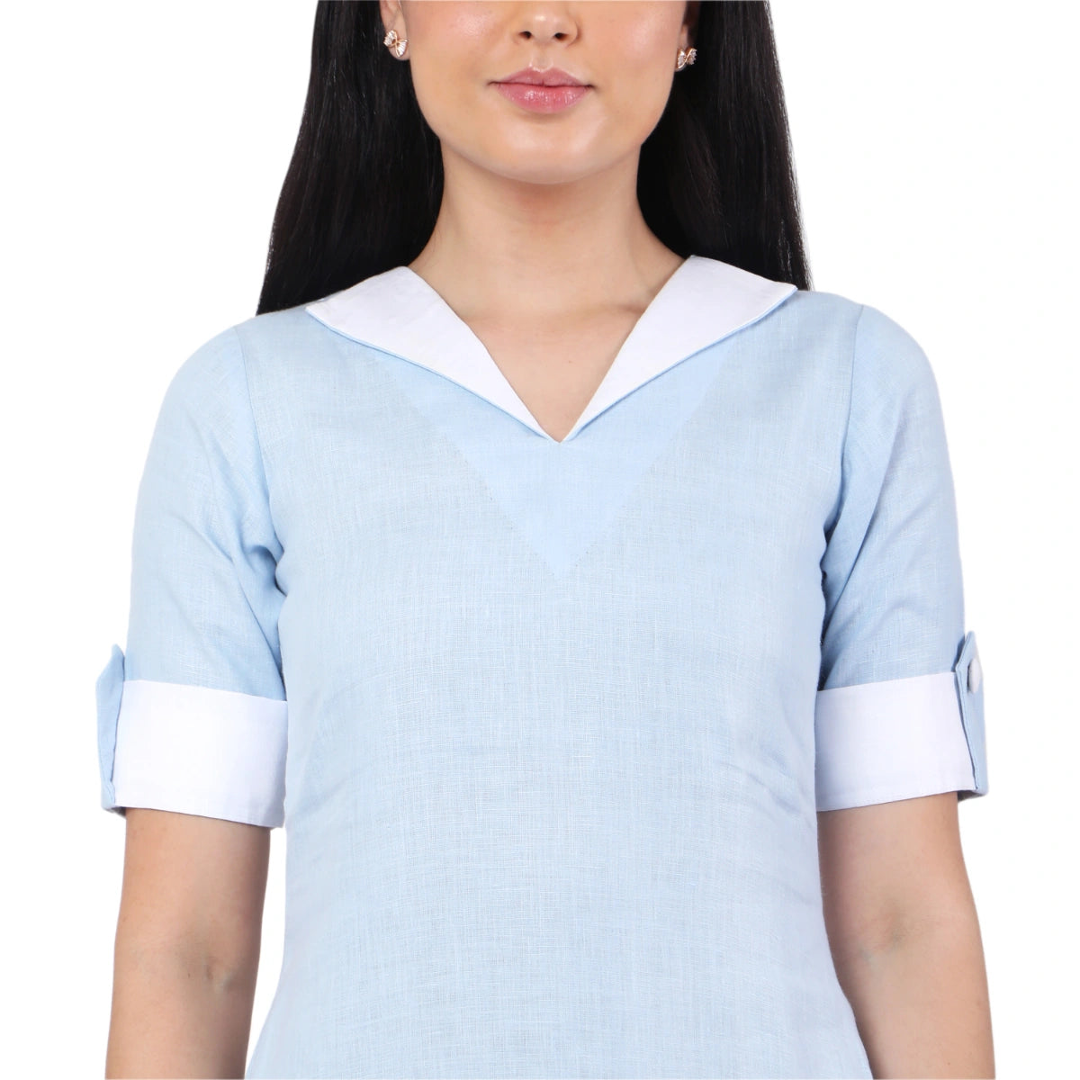 Hemp V Neck Dress Blue