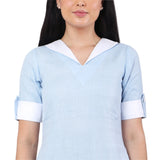 Hemp V Neck Dress Blue