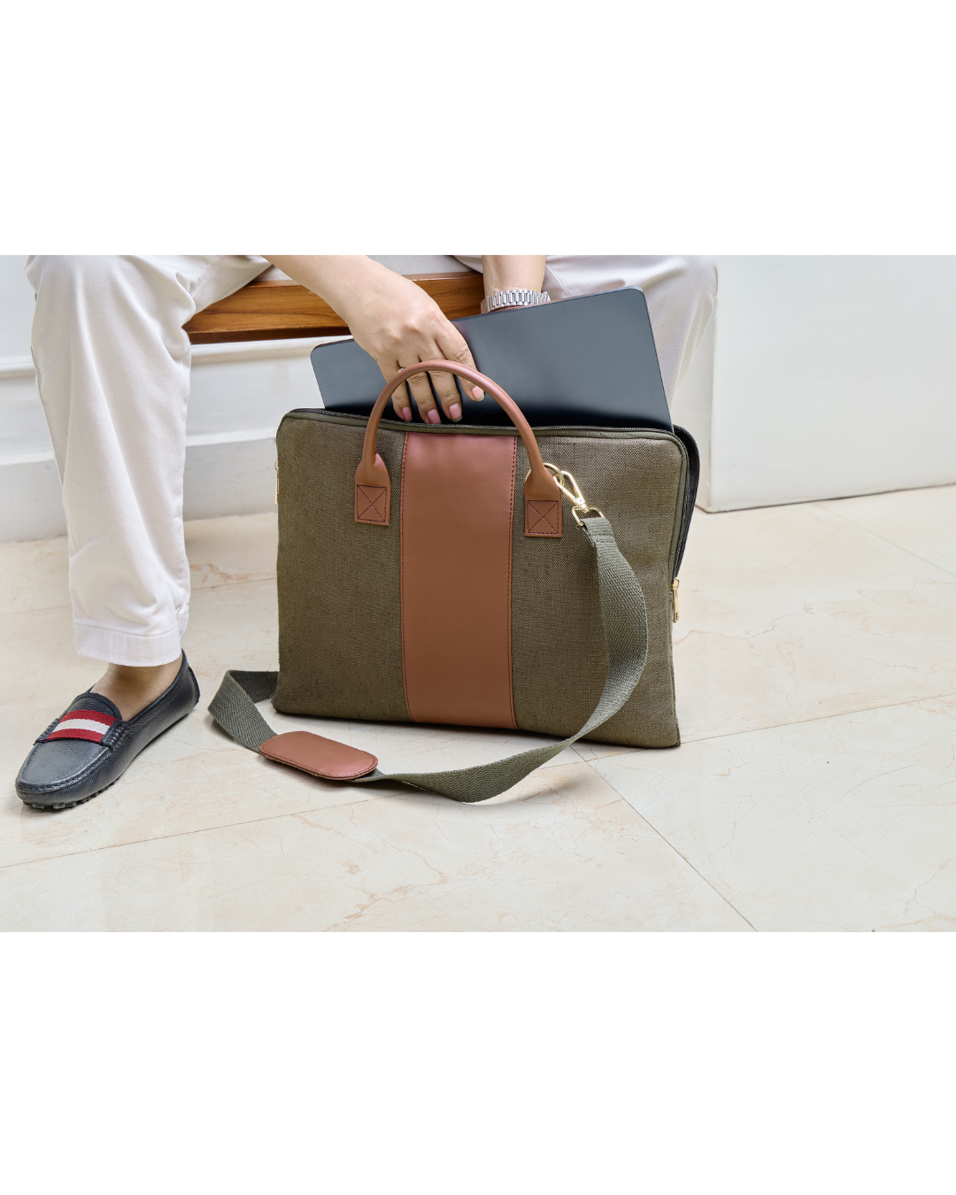 Hemp and PU Slim Laptop Bag